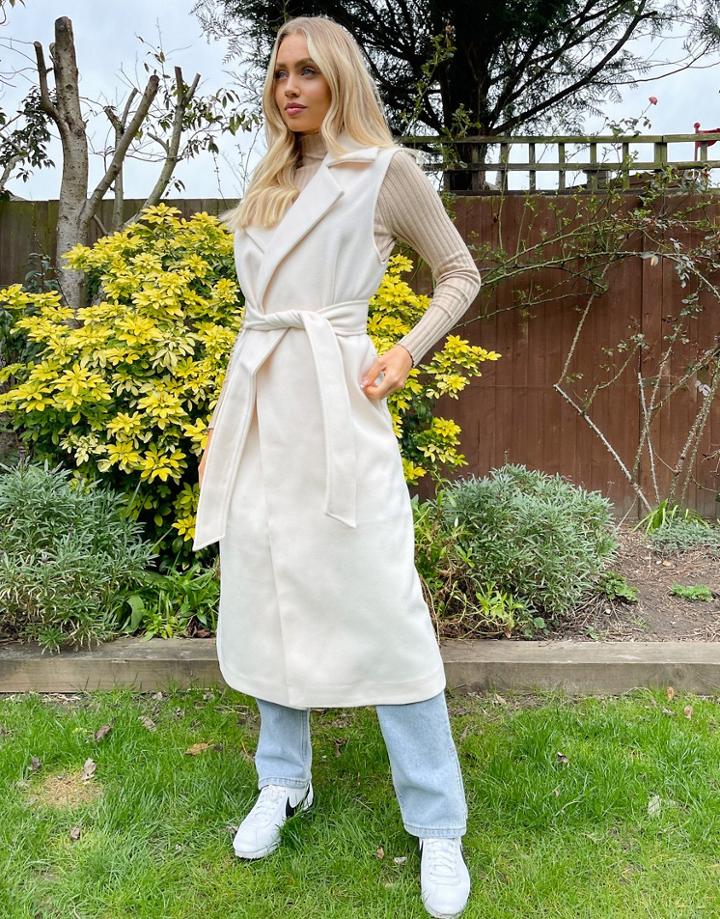 Na-kd Belted Longline Tank In Cream-white