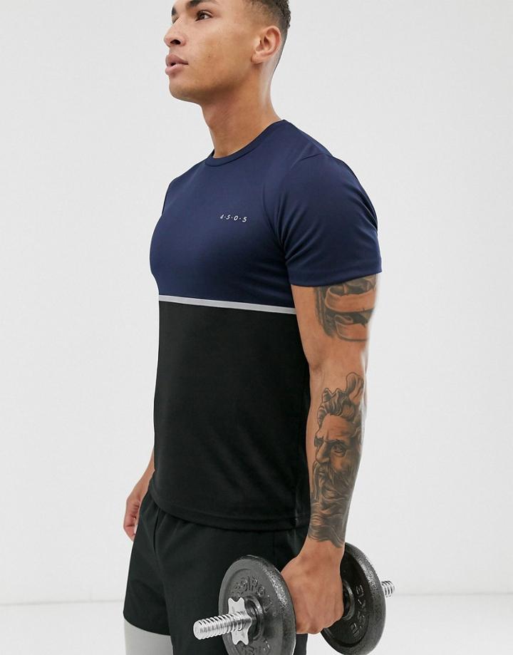 Asos 4505 Training T-shirt With Contrast Panel And Quick Dry-navy