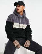 Calvin Klein Jeans Sherpa Color Block Hoodie In Black/gray-multi