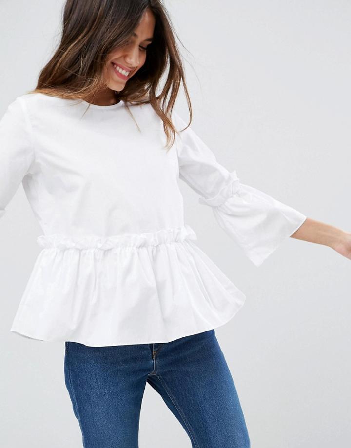 Asos Cotton Ruffle Smock Top - White