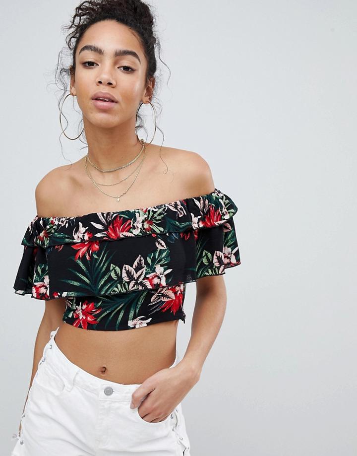 Missguided Floral Bardot Top - Black