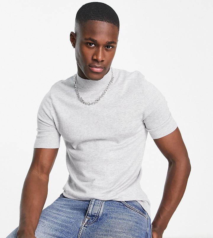 Asos Design Knitted Cotton Turtle Neck Sweater In Gray