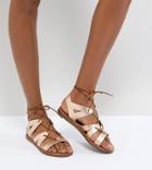 Office Saffy Rose Gold Leather Gladiator Lace Up Sandals - Gold