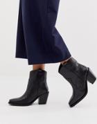 Asos Design Richmond Premium Leather Pull On Western Boots In Black Croc - Black