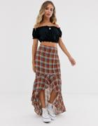 Emory Park Skirt With High Low Hem In Check-brown