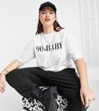 Asos Design Curve Oversized T-shirt In White With 90s Front Print