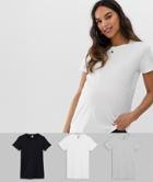 Asos Design Maternity Ultimate T-shirt With Crew Neck In 3 Pack Save - Multi