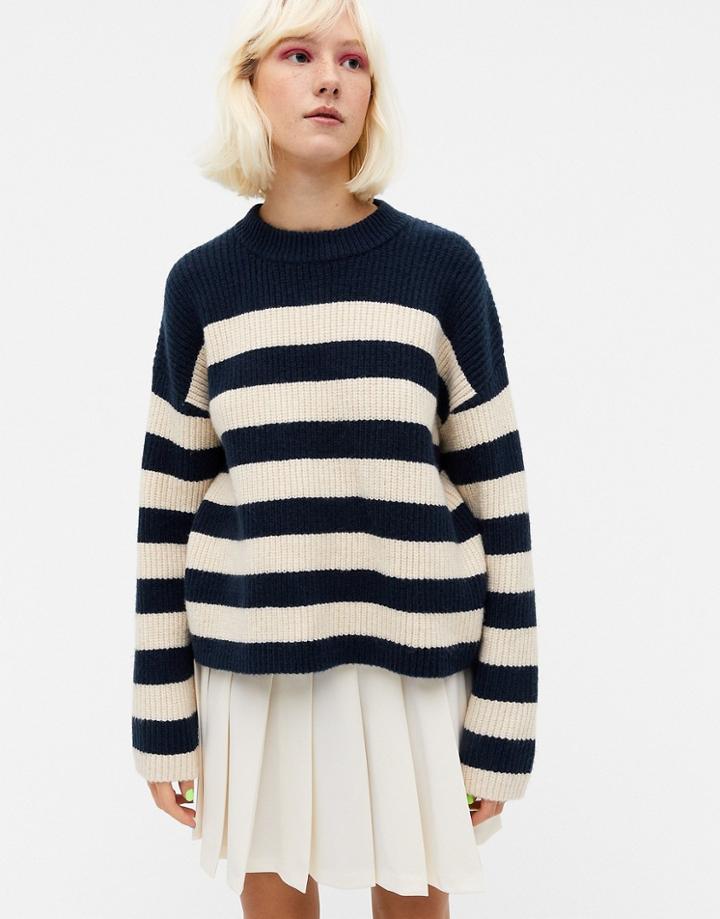 Monki Moa Knit Sweater In Navy Stripe-black
