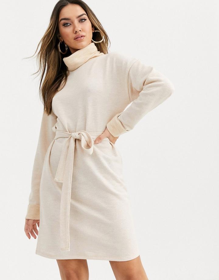 Asos Design Cowl Neck Belted Mini Dress In Marl