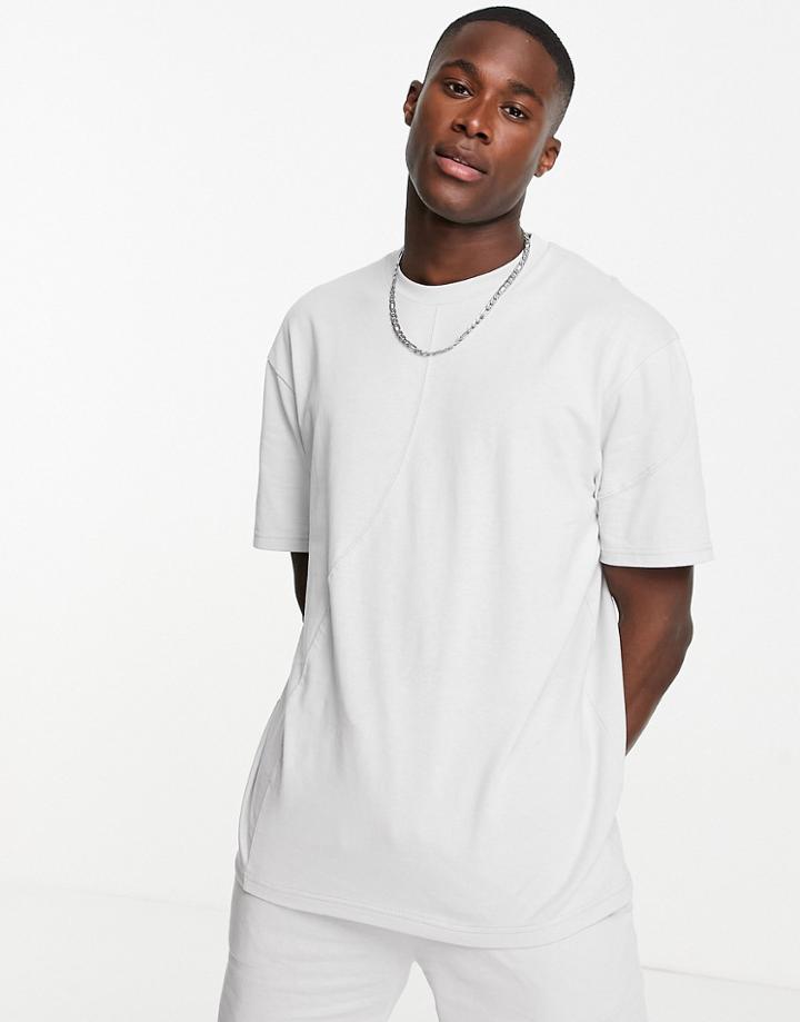 Topman Oversized Fit Panel T-shirt In Gray-grey