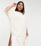 Public Desire Curve Side Split Detail Oversized T-shirt Midaxi Dress In Cream-white