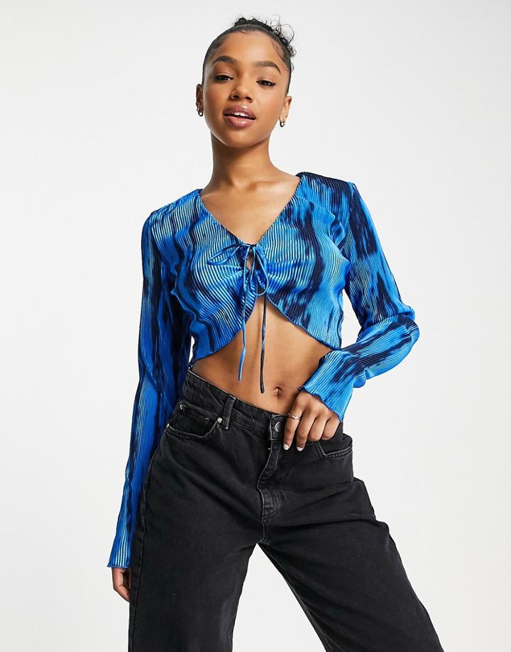 Lola May Ring Detail Crop Top In Blue Tie Dye