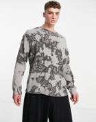 Topman Long Sleeve Oversized Fit Waffle Texture Tie Dye T-shirt In Gray-grey