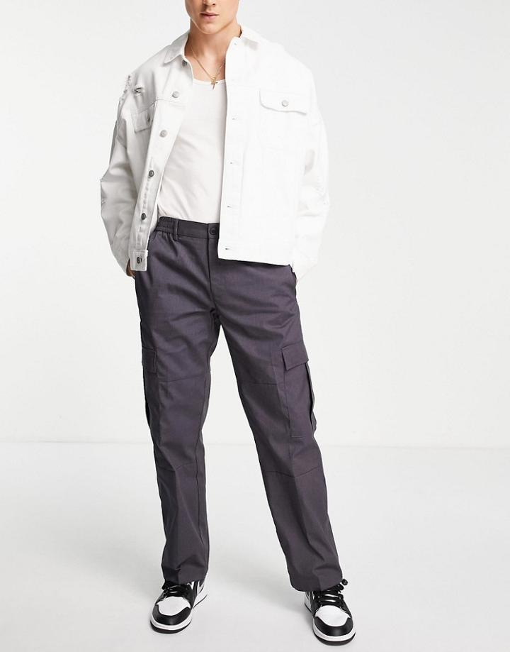 Topman Wide Leg Cargo Pants In Charcoal-grey