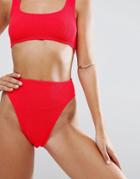 Asos Mix And Match Crinkle High Leg High Waist Bikini Bottom - Red