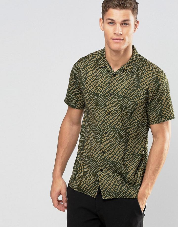 Asos Drapey Shirt In Crocodile Print In Regular Fit - Camel