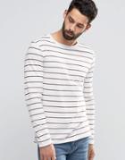 Asos Stripe Long Sleeve T-shirt With Raw Edge - White