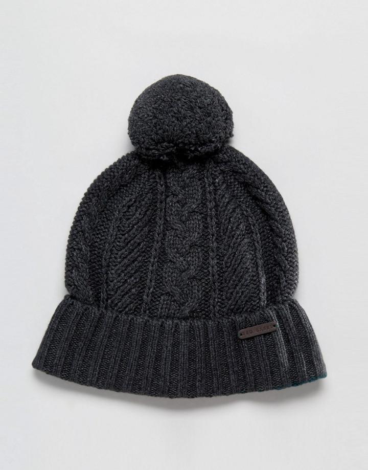 Ted Baker Beanie Hat In Cable Knit - Gray