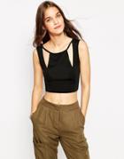 Daisy Street Crop Top With Cut Out Neckline - Black