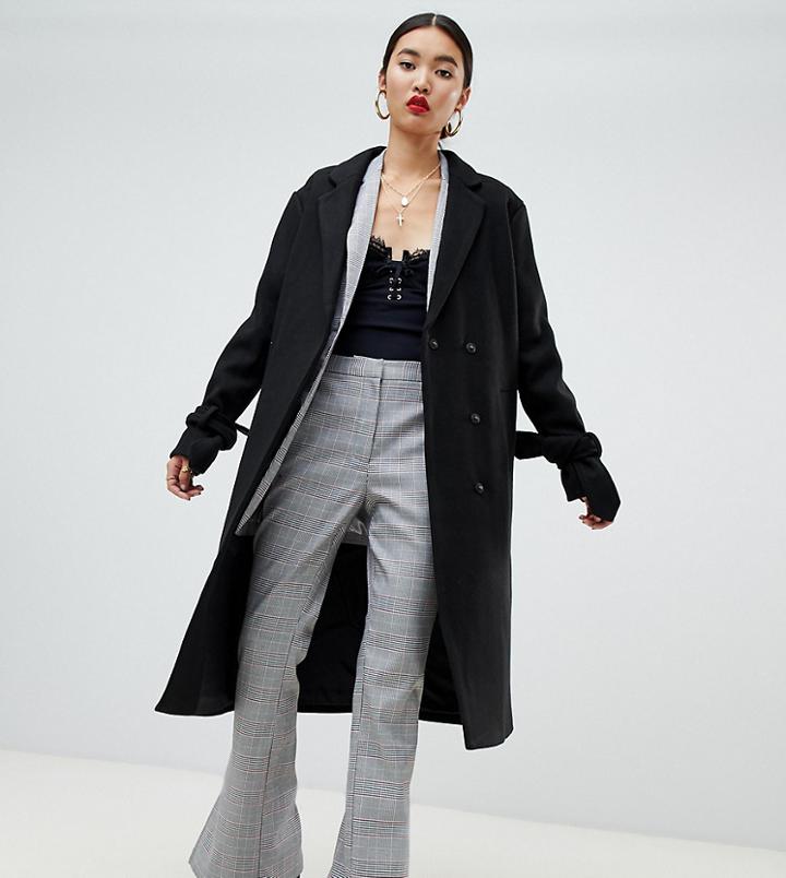 Na-kd Tie Sleeve Tailored Coat In Black