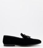 Asos Design Wide Fit Tassel Loafers In Black Faux Velvet