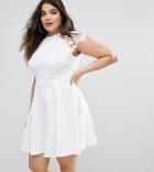 Club L Plus Lace Cap Sleeve Skater Dress - Cream