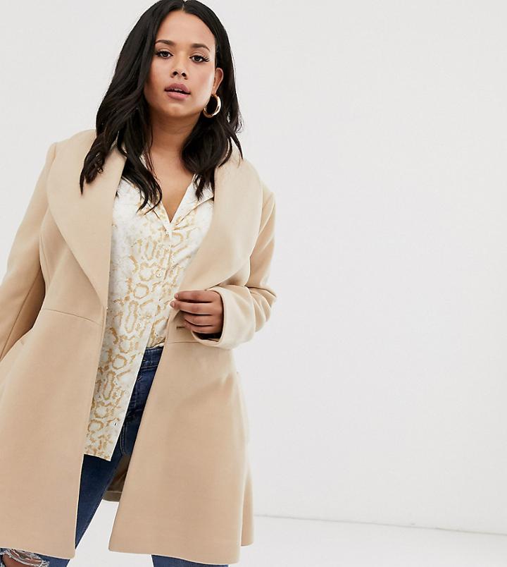 Asos Design Curve Skater Belted Coat-brown
