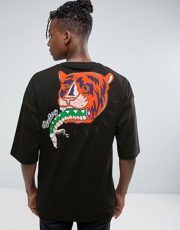 Asos Oversized T-shirt With Tattoo Tiger Back Print - Black
