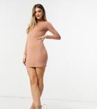 Outrageous Fortune Exclusive Long Sleeve Mini Dress In Camel-brown