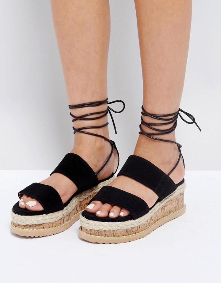 Lost Ink Black Cork Espadrille Flatform Sandals - Black