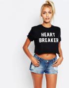 Adolescent Clothing Crop T-shirt With Heart Breaker Print - Black