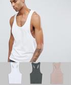 Asos Design Tall Tank With Extreme Racer Back 3 Pack Save - Multi