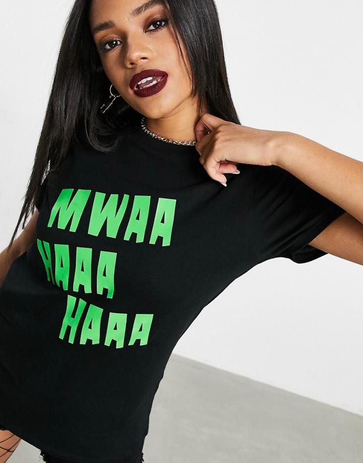 Asos Design Halloween Evil Laugh Design Top In Neon Print-black