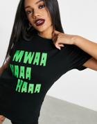 Asos Design Halloween Evil Laugh Design Top In Neon Print-black