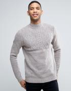 Asos Cable Sweater With Turtleneck In Soft Yarn - Gray