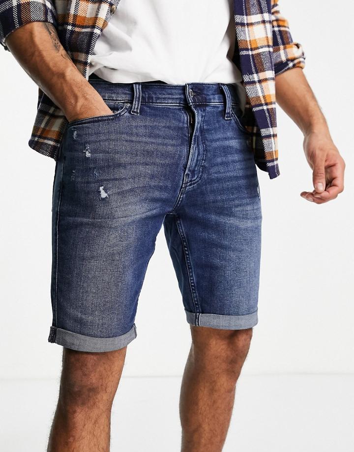 Hollister Super Skinny Denim Shorts In Dark Wash-blues