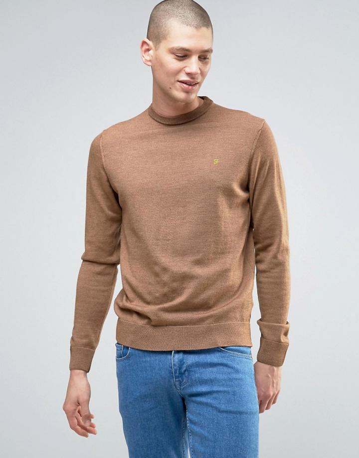 Farah Mullen Merino Wool Crew Neck Sweater - Beige