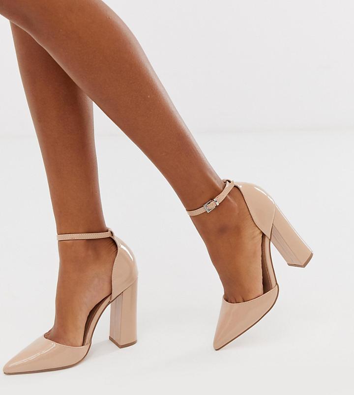 Asos Design Pebble Pointed High Block Heels - Beige