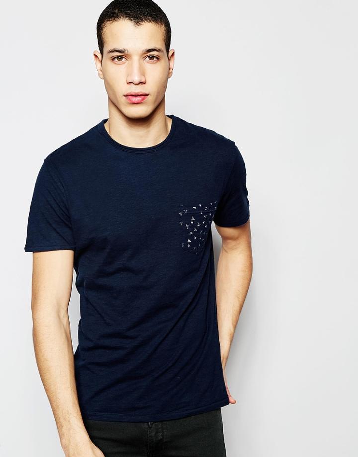 Selected Homme T-shirt With Printed Pocket - Dark Sapphire