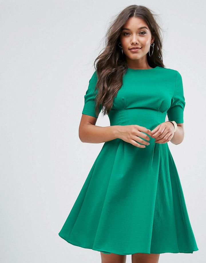 Little Mistress V Back Skater Dress - Green