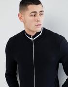 Asos Design Muscle Jersey Track Jacket In Black With Contrast Tipping - Black