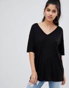 Asos Design Oversized V-neck T-shirt In Lightweight Rib In Black - Black