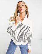 Mango Half Zip Sweater In Cream With Breton Stripe-neutral