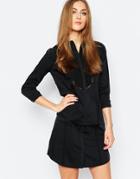 Warehouse Lace Detail Shirt Dress - Black