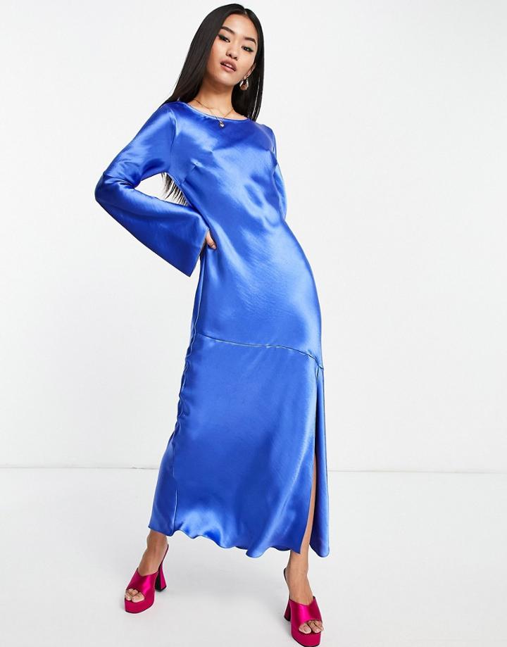 Topshop Satin Frill Back Occasion Dress In Cobalt-blues