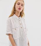 Monki Stripe Oversized Blouse With Pockets In Rust And White