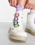 Kickers Confetti Qween Boots With Multicolor Buckles In White