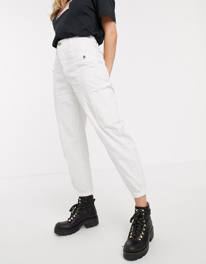 Bershka Cargo Utility Pants In Ecru-white