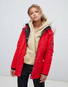 New Look Faux Fur Hooded Parka - Red