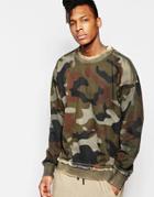 Other Stonewashed Camo Sweatshirt With Drop Shoulders - Brown